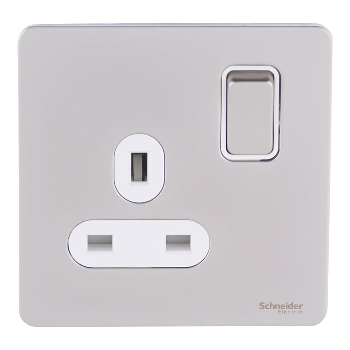 Schneider Electric Ultimate Screwless flat plate - switched socket - 2P - 1 gang - pearl nickel - GU3410DWPNG