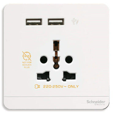 Schneider Electric AvatarOn, USB charger + 2 socket-outlet, 2P, 16A, White E8342616USB_WE