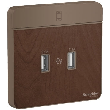 Schneider Electric AvatarOn, USB charger, 2 type A, 2.1 A, Wood E8332USB_WD