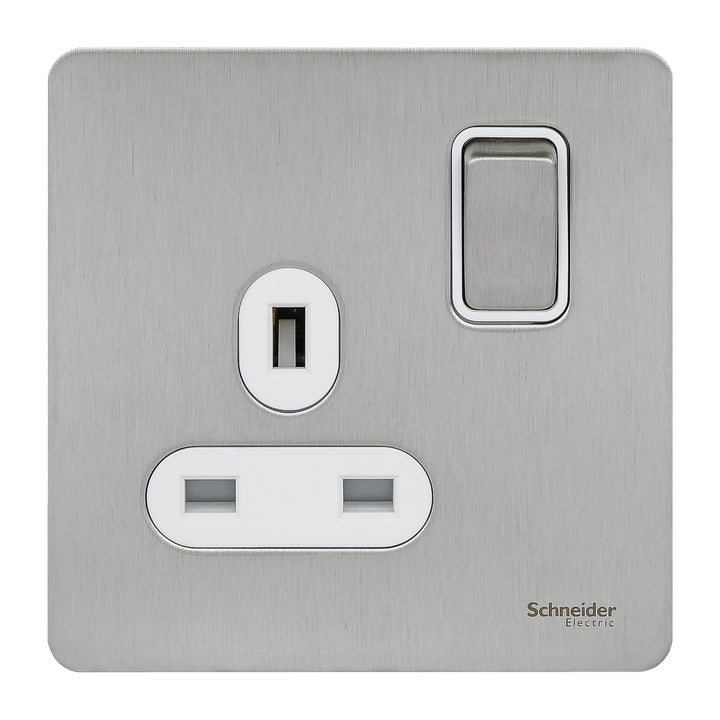 Schneider Electric Ultimate Screwless flat plate - switched socket - 1 gang - stainless steel - GU3410-WSS