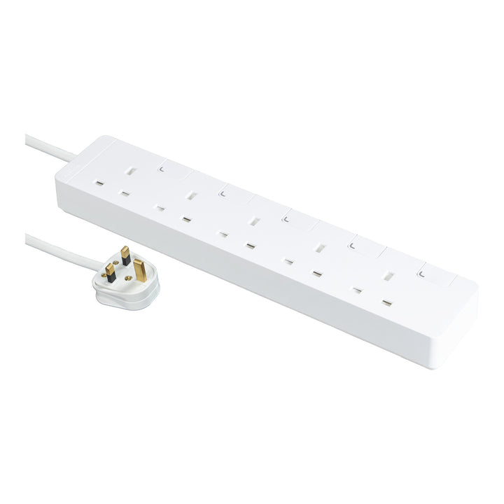 Schneider Electric AvatarOn Extension Plug /Cord /cable with 5 Trailing Sockets with individual switch, 3M, Power Socket/ Strips/ Multi Plug, White -TSH35_3_WE