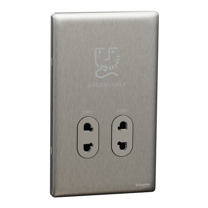 Schneider Electric Unica X Vertical Shaver Socket 115/230V - Stainless Steel NUXT727V_SS