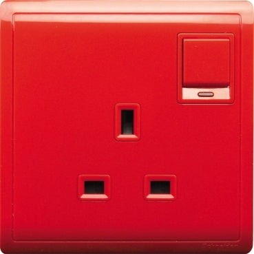 Schneider Electric Pieno 13A 250V 1 Gang Switched Socket with Neon, Full Red E8215N_RD