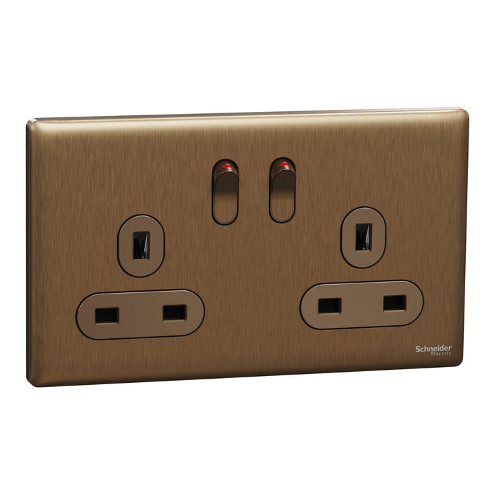 Schneider Electric Unica X 13A 250V 2 Gang Switched Socket - Dark Bronze NUXT25_DB