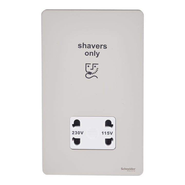 Schneider Electric GU7490WPN 115/230V Ultimate Screwless Flat Plate Shaver Socket, Pearl Nickel with White Interior - GU7490WPW