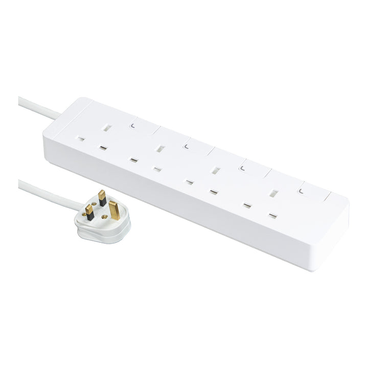 Schneider Electric AvatarOn Extension Cord /cable with 4 Sockets, individual switch, 3M, Strips/ Multi Plug, White - TSH34_3_WE