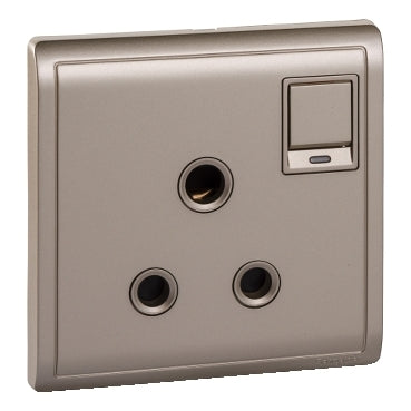 Schneider Electric Pieno 15A 250V 1 Gang 3 Round Pin Switched Socket with Neon, Wine Gold E8215_15N_WG_G1