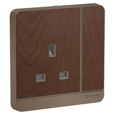 Schneider Electric AvatarOn, switched socket, 3P, 13 A, 250 V, LED, Wood (Model Number -E8315N_WD_G12)