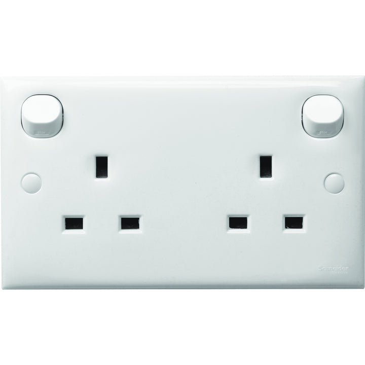 Schneider Electric S-Classic 13A 2-Gang Single Switch Outlet White - E