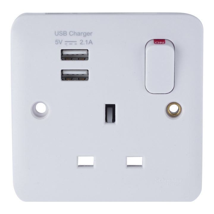 Schneider Electric Lisse White Moulded - Single Socket combined 2 x USB SP. 2.1 A - GGBL30102USBAS