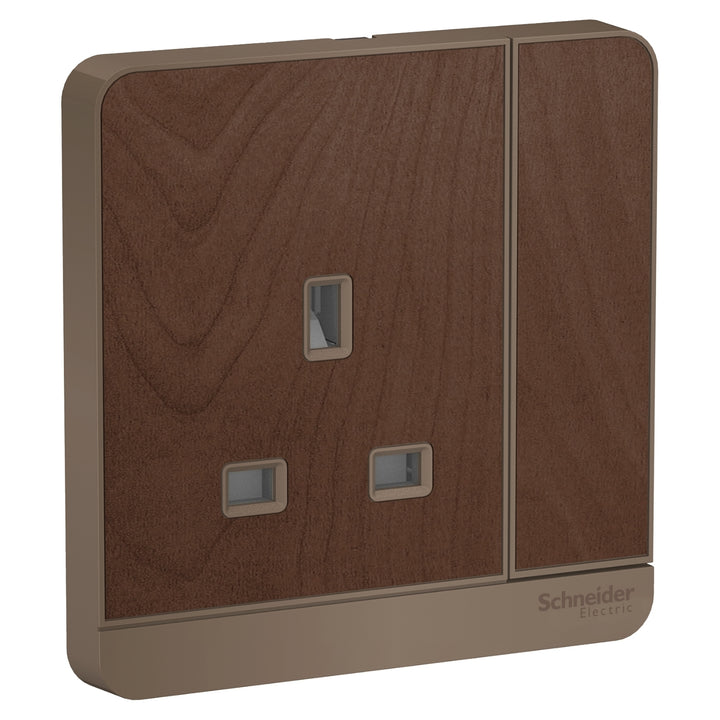 Schneider Electric AvatarOn Switched Socket – 13A, 3P, Screw Terminal, IP20, Wood Finish - E8315_WD_G11