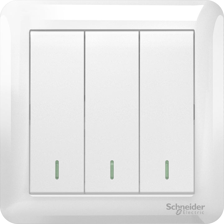 Schneider Electric 10AX 250V 3 Gang 1 Way Switch, White - A3G33B1A_WE_G11