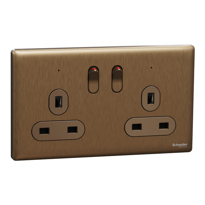 Schneider Electric Unica X 13A 250V 2 Gang Switched Socket with LED - Dark Bronze NUXT25L_DB