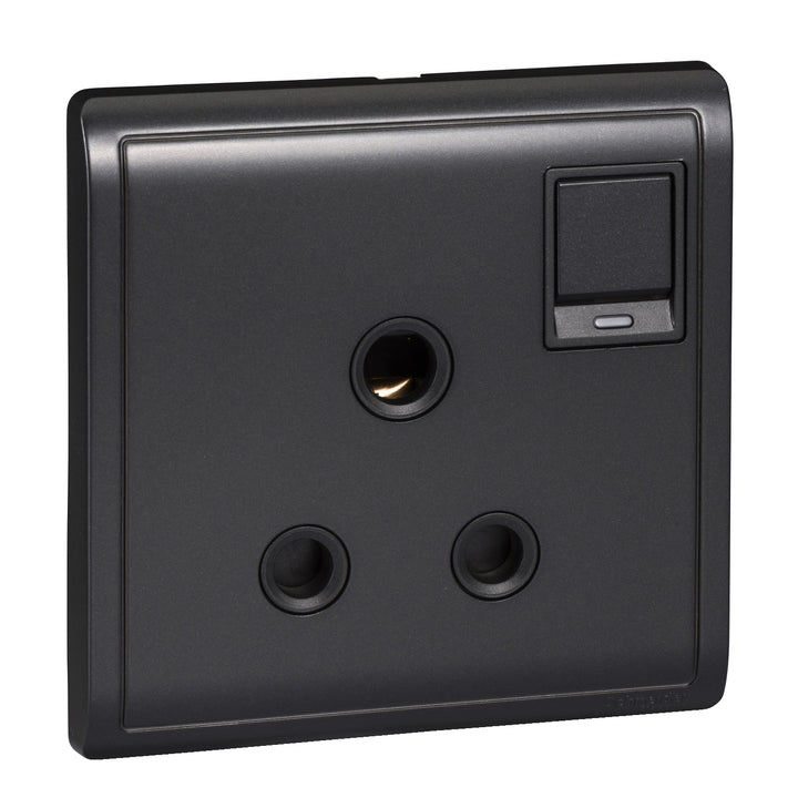 Schneider Electric Pieno 15A 250V 1 Gang 3 Round Pin Switched Socket with Neon, Matt Black - E8215_15N_MB_G1