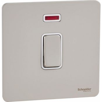 Schneider GU2411-WPN Electric Ultimate Pearl Nickel Screwless Flat Plate 20A DP Switch With Neon White Insert | GU2411-WPN