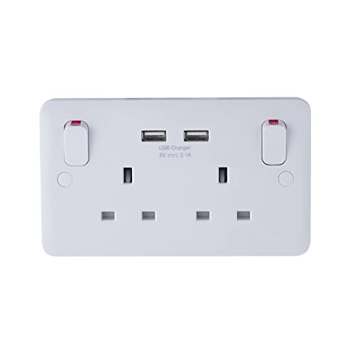 Schneider Electric Lisse White Moulded - Twin Socket Combined 2 X USB Sp 2.1 A. White GGBL30202USBASG (Single Piece / Pack of 3 / Pack of 5)