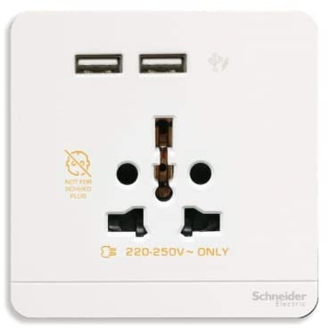 Schneider Electric AvatarOn USB Charger + 2 Socket-Outlet 2P 16A - White E8342616USB_We (Single Piece / Pack of 3 / Pack of 5)