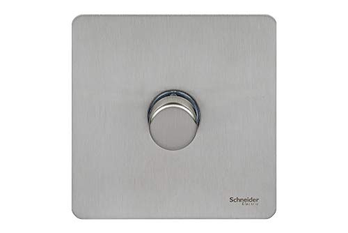 Schneider Electric Ultimate Screwless Flat Plate - Single Rotary 2 Way Dimmer Light Switch, Main & Low Voltage, 400W/VA, Gu6412CSS, Stainless Steel (Single Piece / Pack of 3 / Pack of 5)