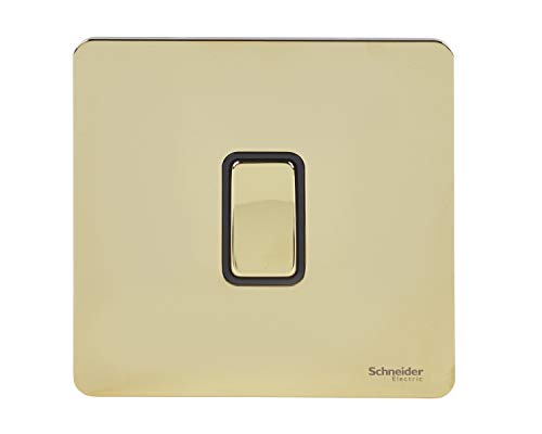 Schneider Electric Gu1414-Bpb 1 Gang Ultimate Screwless Flat Plate Intermediate Switch - Polished Brass/ Stainless Steel With Black Interior