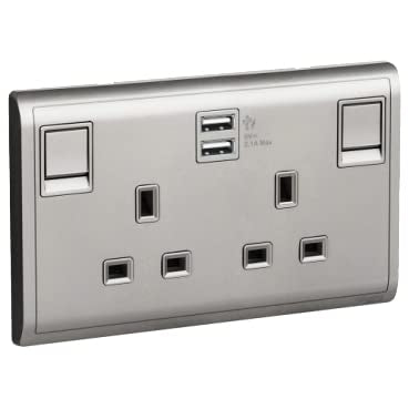 Schneider Electric Pieno - 13A Twin Gang Switched Socket With 2.1A USB - E82T25USB_G12