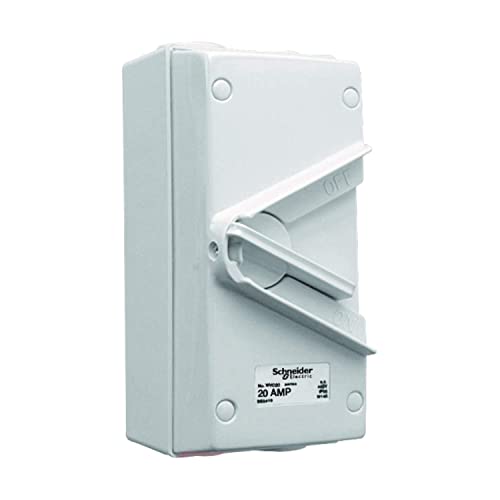Schneider Electric 440V Surface Mount Double Pole Isolating Switch IP66 Weatherproof, White (20A, 35A, 55A, 63A)