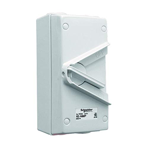 Schneider Electric Triple Pole Isolating Switch 440V Surface Mount Ip66 Weatherproof, White (20A, 35A, 55A & 63A)