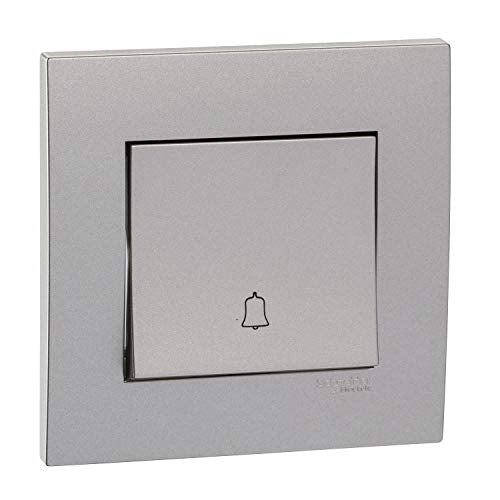 Schneider Electric KB31BPB_AS Vivace White - Retractive Door Bell Switch with Bell Symbol - 1 Gang 2 Way - 10A - Aluminium Silver