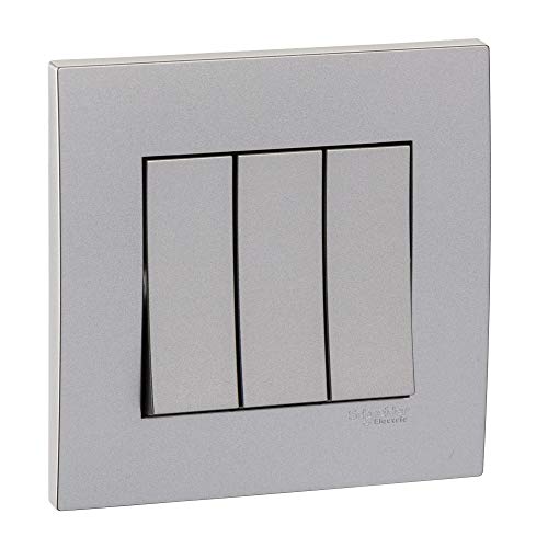 Schneider Electric KB33R_1_AS Vivace Silver - 1-Way Plate Switch 3 Gang - 16Ax - Silver (Single Piece / Pack of 3 / Pack of 5)