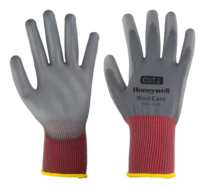 Honeywell Safety Work Gloves Work easy 13G Gy Pu Gloves - Mechanical & Cut Resistance Hand Protection - Grey , (Medium/ Large/ Extra Large)