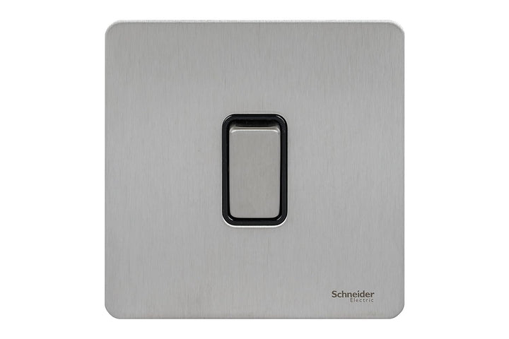 Schneider Electric GU1412BSS 1 Gang Ultimate Screwless Rocker Flat Plate Switch, Stainless Steel With Black Interior (Single Piece / Pack of 3 / Pack of 5)