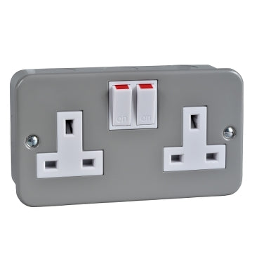 Schneider Electric Exclusive Metal clad - switched socket - 13 A - 230 V - 2 gangs - grey - GMC132SS