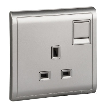 Schneider Electric Pieno 15A 250V 1 Gang Switched Socket,Aluminium Silver Model Number - E8215_As_G1