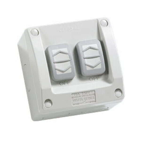 Schneider Electric Clipsal Double Weatherproof Switch IP66 2 Gang 16AX, 250 VAC| WS226/2-RG